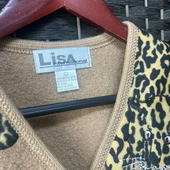 Lisa International Vintage Brown Leopard Boiled Wool Sweater Vest Size Large - Picture 2 of 7